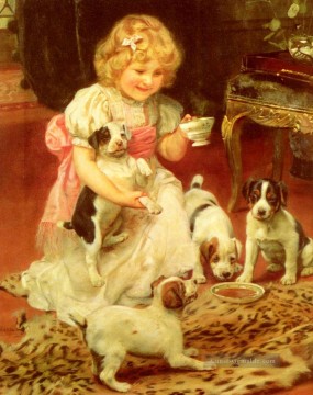  Kinder Malerei - Tea Time idyllische Kinder Arthur John Elsley
